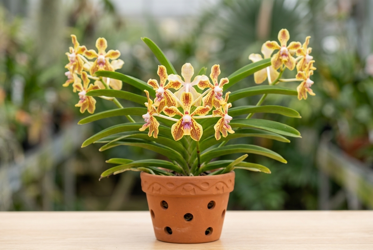 Orquídea botânica Vanda lamellata em floração