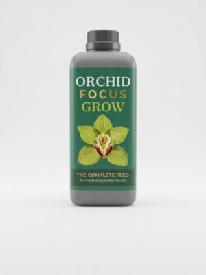 Embalagem de 1 litro do adubo líquido Orchid Focus Grow para nutrição e floração de orquídeas